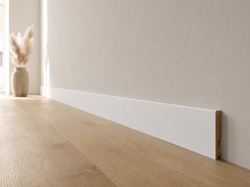 Listwa przypodłogowa Prestige Decor L 15/6 150x16mm biała – prosty, płaski profil bez frezowania