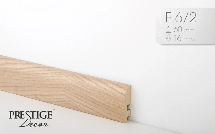 Listwa przypodłogowa Prestige Decor F 6/2 60x16mm – naturalny fornir dębowy, zaokrąglona górna krawędź