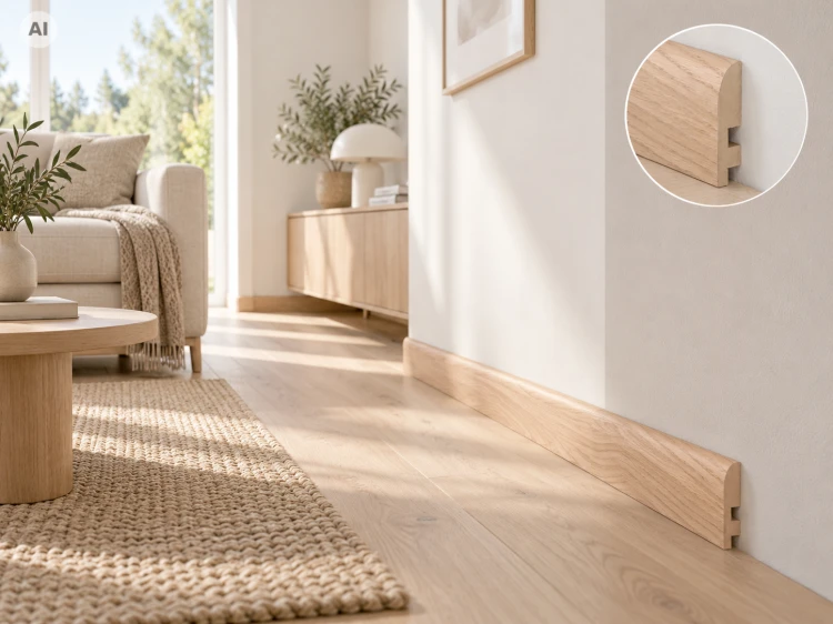 Listwa przypodłogowa Prestige Decor F 6/2 60x16mm – naturalny fornir dębowy, zaokrąglona górna krawędź