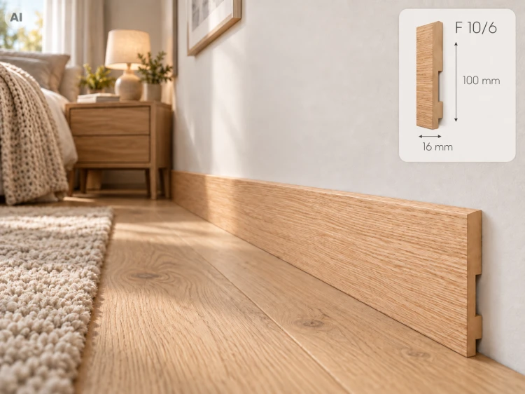 Listwa przypodłogowa Prestige Decor F 10/6 100x16mm – naturalny fornir dębowy, prosty profil