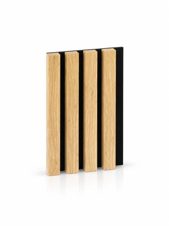 Panel lamelowy ścienny Prestige Decor, dąb saragossa – 4 drewniane lamele na czarnej podstawie z filcu