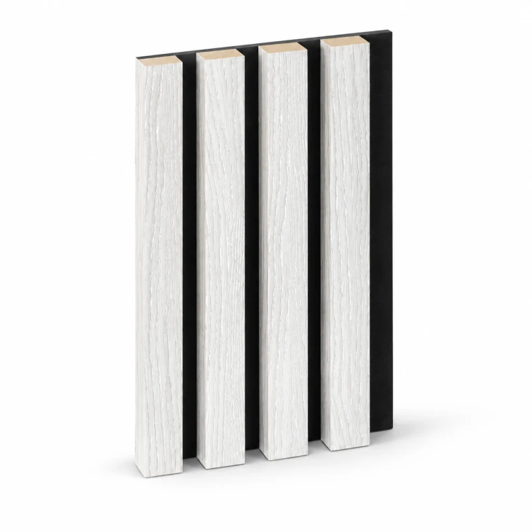Panel lamelowy ścienny Prestige Decor, dąb stary – 4 drewniane lamele z widocznym usłojeniem na czarnej podstawie z filcu