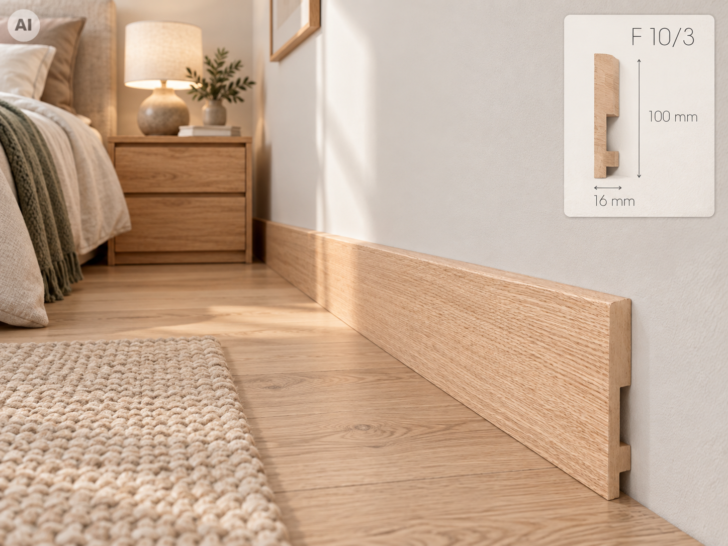 Listwa przypodłogowa Prestige Decor F 10/3 100x16mm – naturalny fornir dębowy, prosty profil bez zaokrągleń