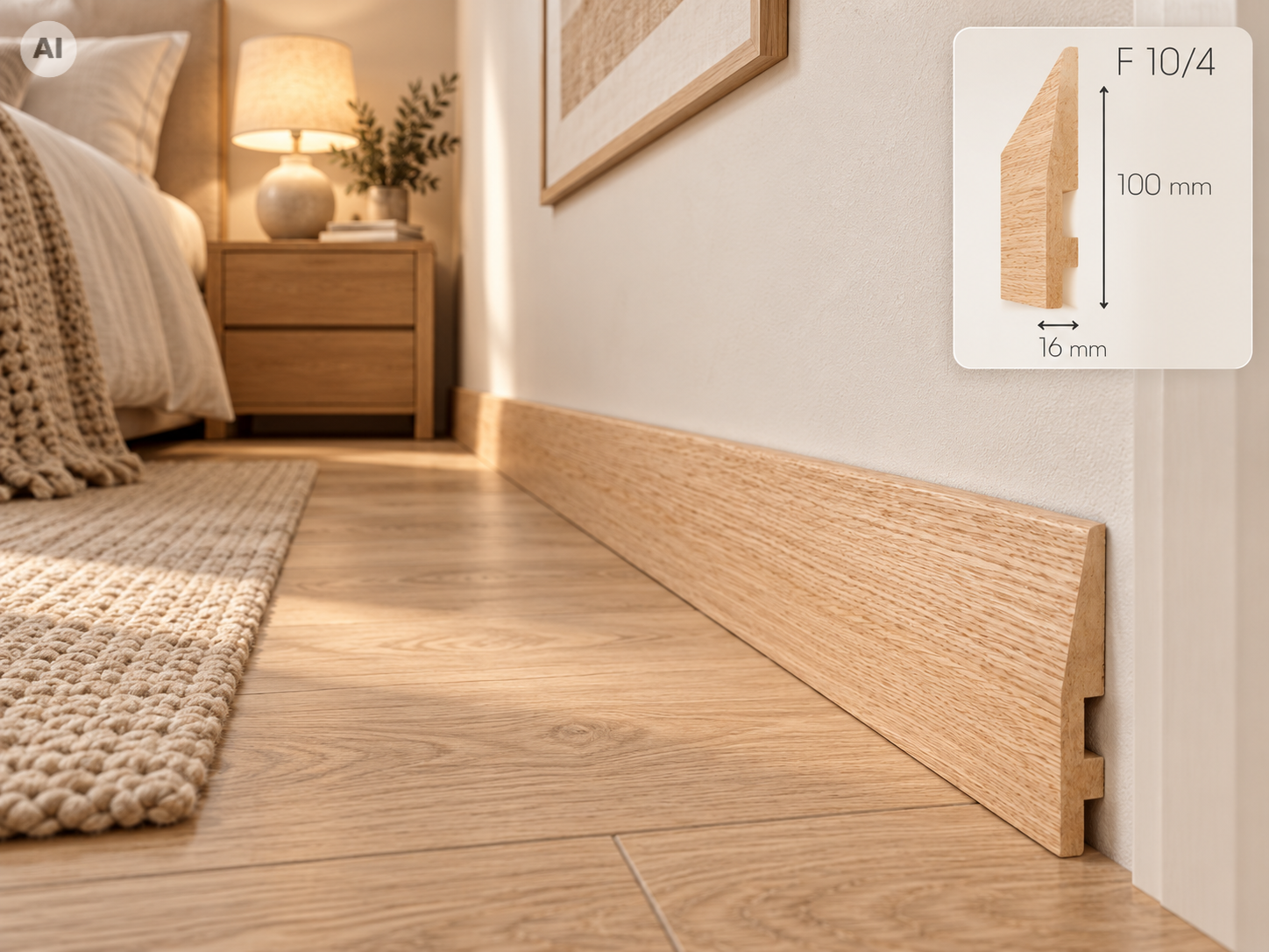 Listwa przypodłogowa Prestige Decor F 10/4 100x16mm – naturalny fornir dębowy, nowoczesna ścięta górna krawędź