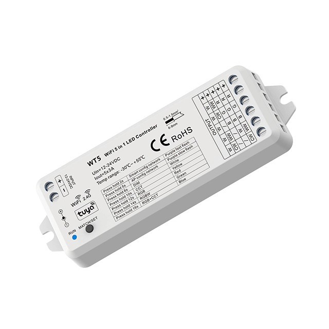 Odbiornik LED WT5, 5-kanałowy – sterowanie WiFi i radiowe do lamp między lamelami